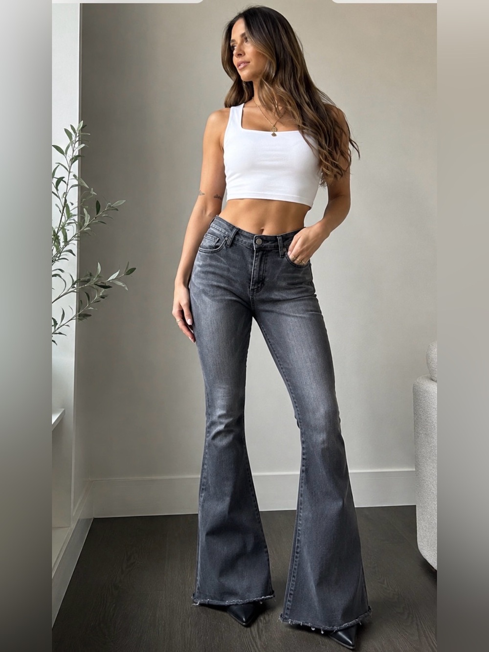 Judy Blue Super Flare  Jeans in Charcoal Gray